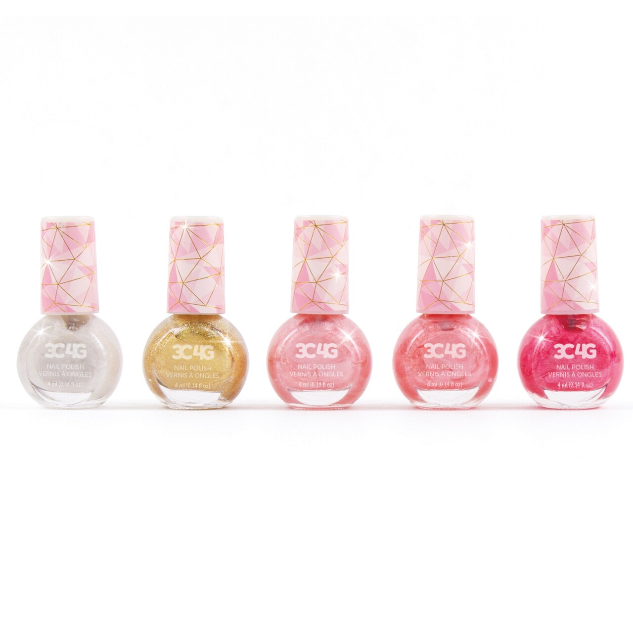 3C4G: Pink & Gold: Glamorous Nail Polish Hexagon - 5 Bottles, Make It Real, Teens Tweens & Girls, Water Based, Non-Toxic Long-Lasting Polish, Gold White & Pink Shimmering Tones, Three Cheers For Girls, Kids Ages 8+